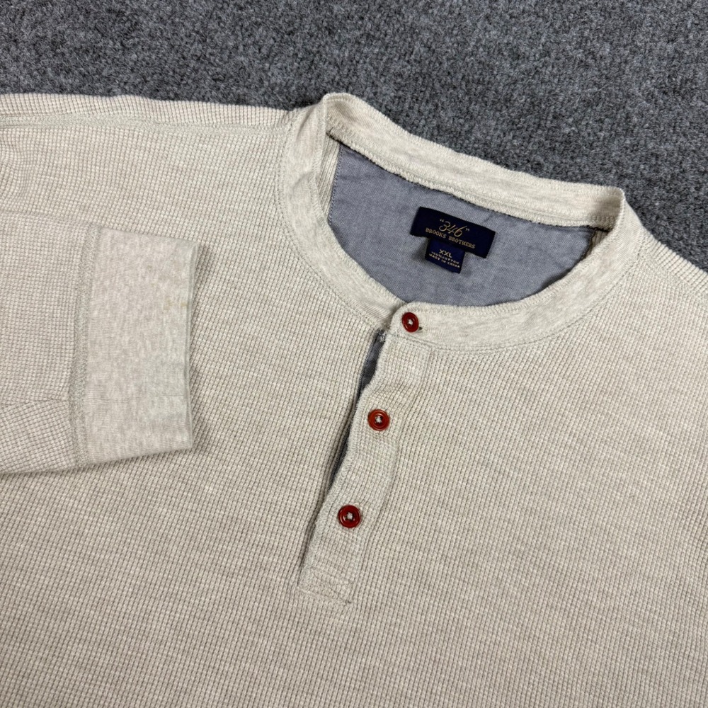 Brooks Brothers 346 Mens XXL Waffle Knit Henley Shirt Long Sleeve Beige Thermal